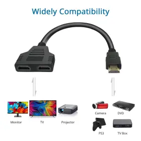 782910704147 BATU Hdmi Splitter Adapter Cable Male Dual Fema #2