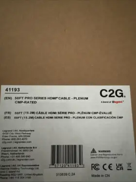 42528-42529 C2G Hdmi Cable Gripping Connectors Plenum