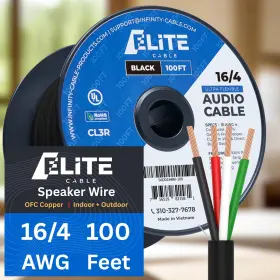 Elite Sado164bk-100-fba 16/4 Speaker Wire 100ft Ul Listed Cmr/cl3r Black