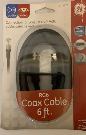 Ge 73273 New Rg6 Coax Cable Black 6 Ft Low Loss Double Shielded With F Plugs