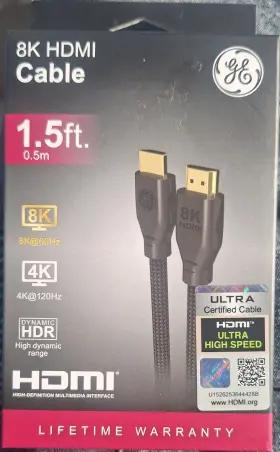 Ge 84679 Ultra High Speed Hdmi 2.1 Cable Gold Plated Ethernet 1.5ft Black