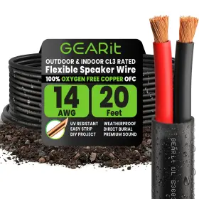 Gearit 815248026145 Speaker Wire 14 Gauge Copper 20 Ft Ul Cl3 Rated Feet Black