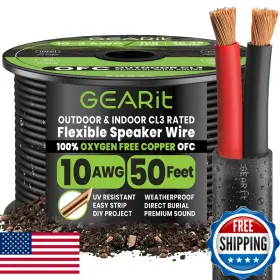 Gearit B08p72pwr2 Outdoor Speaker Wire Cl3 Rated 10 Gauge Cable 50 Ft