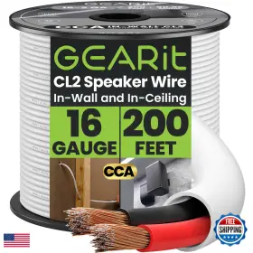 Gearit B08r57v13p Speaker Wire 16 Gauge Ofc 200 Ft White Cl2 Rated