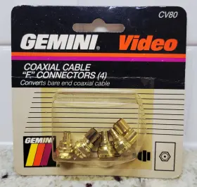 Gemini 026616070152 4 Cable Vcr Coaxial Inch F Connectors Cv80 Tv Hardware New In Box