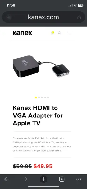 K155-1002-WH KANEX Hdmi Vga Adapter Apple Tv Mirroring Roku