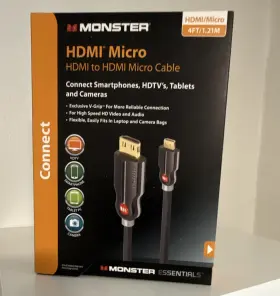 Monster 140788-00 Hdmi To Micro Cable 4 Ft Black Gold-plated New In Box With Vgrip