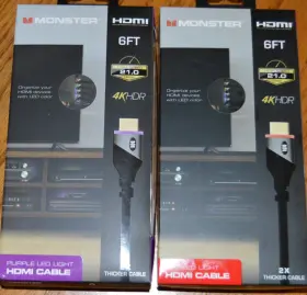 Monster Mhv1-1026-pur 2x 6 Feet 4k Hdr 21 Gbps 1purple 1red Led Light Hdmi Cable
