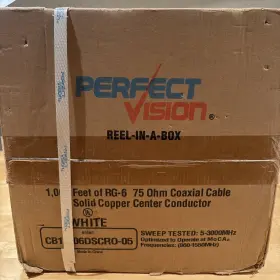 Perfect Vision Cb1w06dscro-05 Rg6 Cable Coaxial 1000ft Bulk Coax 75 0hm Solid Copper Center Perfect Vision Cb1w06dscro-05 Rg6 Cable Coaxial 1000ft Bulk Coax 75 0hm Solid Copper Center