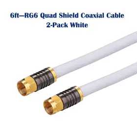Satmaximum 750172 2-pack -6ft White Rg6 Quad Shield Coax Cable For Tv Antenna Satellite Dish Dvd Satmaximum 750172 2-pack -6ft White Rg6 Quad Shield Coax Cable For Tv Antenna Satellite Dish Dvd