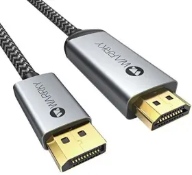 Warrky 726379379393 4k Displayport To Hdmi Cable 3.3ft Metal Case Nylon -way Transmission