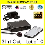10 Pack Hdmi Switcher 3-in 1-out Selector Full Hd 4k 30hz Switch With Ir Remote. Fixed Price $279.99.
