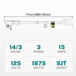 Firmerst 1875w Low Profile Flat Plug 1ft Extension Cord 14awg 15a White. Fixed Price $27.22.