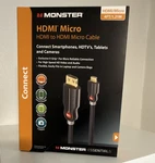 Monster Hdmi To Micro Cable 4 Ft Black Gold-plated New In Box W/vgrip. Fixed Price $16.50.