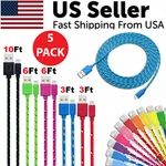 Charging Data Cable 5 Pack 3/6/10ft Charger Nylon Braided For Apple Iphone Ipad. Fixed Price $8.89.