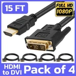 4 Pack 15ft Hdmi To Dvi Cord Dvi-d M Cable Adapter Connector Converter. Fixed Price $26.49.