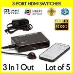5 Pack Hdmi Switcher 3-in 1-out Selector Full Hd 4k 30hz Switch With Ir Remote. Fixed Price $142.49.