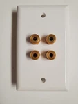 Radioshack Gold Series 4-terminal Speaker Wall Plate White, Goldplated, 40-983. Fixed Price $9.00.