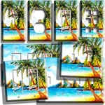Watercolor Palms Tropical Paradise Mountain Light Switch Outlet Wall Plates Art. Fixed Price $17.99.