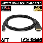 3 Pcs 6 Feet Micro Hdmi Cable Male Type D Cord 4k 1080p Hdtv Gopro Camera. Fixed Price $17.49.