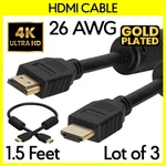 3x 1.5ft Hdmi Male To Cable 28awg Cord Ferrite Cores 4k 1080p Monitor Hdtv. Fixed Price $14.99.