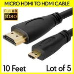 5 Pcs Micro Hdmi Male To Cable 10ft Cord For Cell Phone Camera Hdtv. Fixed Price $28.99.