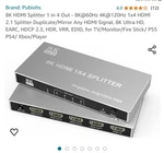 Pubiohs Hdmi Splitter 8k 60hz 4k 1x4 2.1. Fixed Price $45.00.