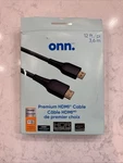 Onn. Premium Hdmi Cable 12' Braided Black. Fixed Price $10.90.