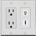 Riteav 15 Amp Power Outlet And Phone Usb-3 Wall Plate Gray. Fixed Price $28.21.