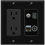 Cat7 Coax Hd Toslink Port Wall Plate Black W Power Outlet. Fixed Price $29.53.