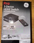 General Electric Ge By Jasco Pro Series 3-port Hdmi Switch W/ Wireless Remote 4k. Fixed Price $13.95.