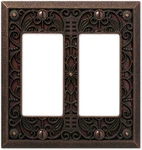 65rrdb Filigree Wallplate, 2 Rocker, Cast Metal, Aged Bronze, 1-pack. Fixed Price $18.99.