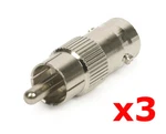 3 Pack Lot Rca Male Plug To Bnc Female Jack Adapter Coax Connector Coupler Cctv. Fixed Price $5.99.